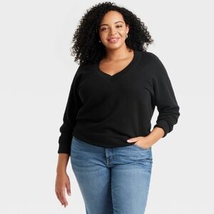 UNIVERSAL THREAD Leisure Studio Sweatshirt V Neck Black Plus Size 2X